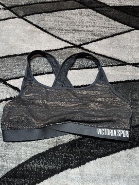 VICTORIA SPORT 2018 THE PLAYER BLACK SHEER LACE RACERBACK SPORTS BRA